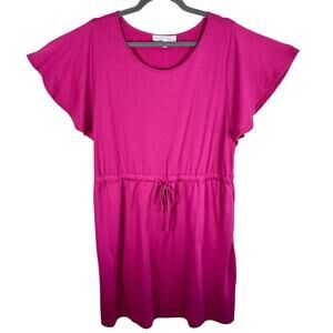 Adyson Parker Bright Pink Flutter Sleeve Knee Length Sun Dress Pockets Size XL
